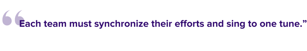 Each team must synchronize their efforts and sing to one tune.